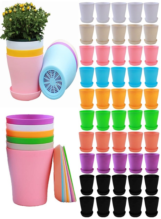 Tergy 50 Pack 4 Inch Plant Pots Bulk Small Plastic Planters Pots with Drainage Holes Flower Pot for Succulent, Cactus, Herb, African Violet (50pcs-Multicolor, 4Inches) - Image 1